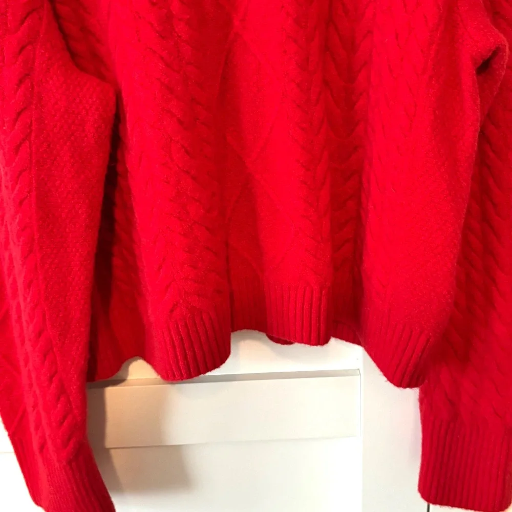 J. Crew Holiday Red Cable Knit Rollneck Sweater in Supersoft Yarn in Size L